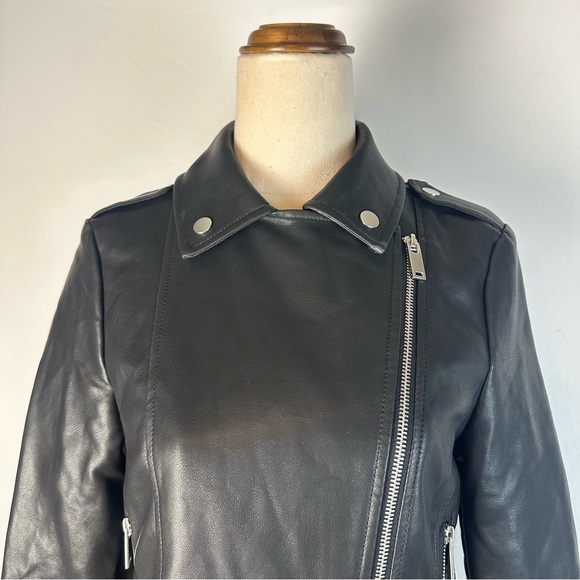 M&S Womens Leather Jacket size 6 Black Side Full Zipper Polyester Blend … - Picture 2 of 14